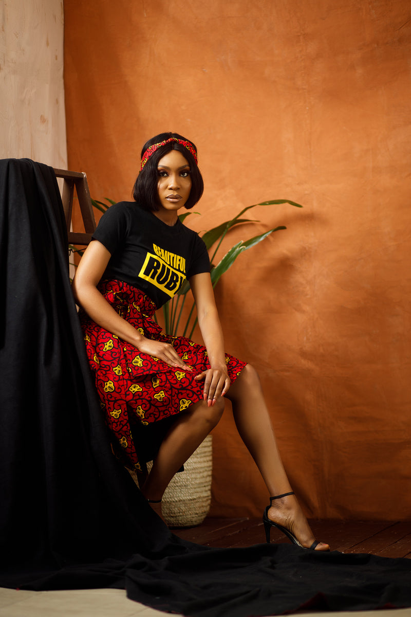 African Print Red Karai Skirt