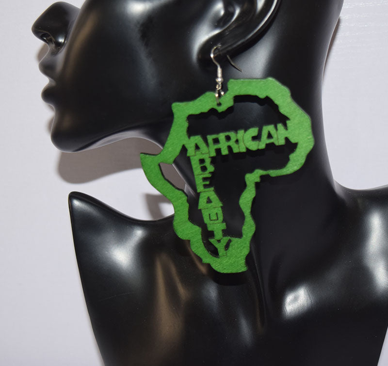 African Map with Writings Earrings Wooden Earring