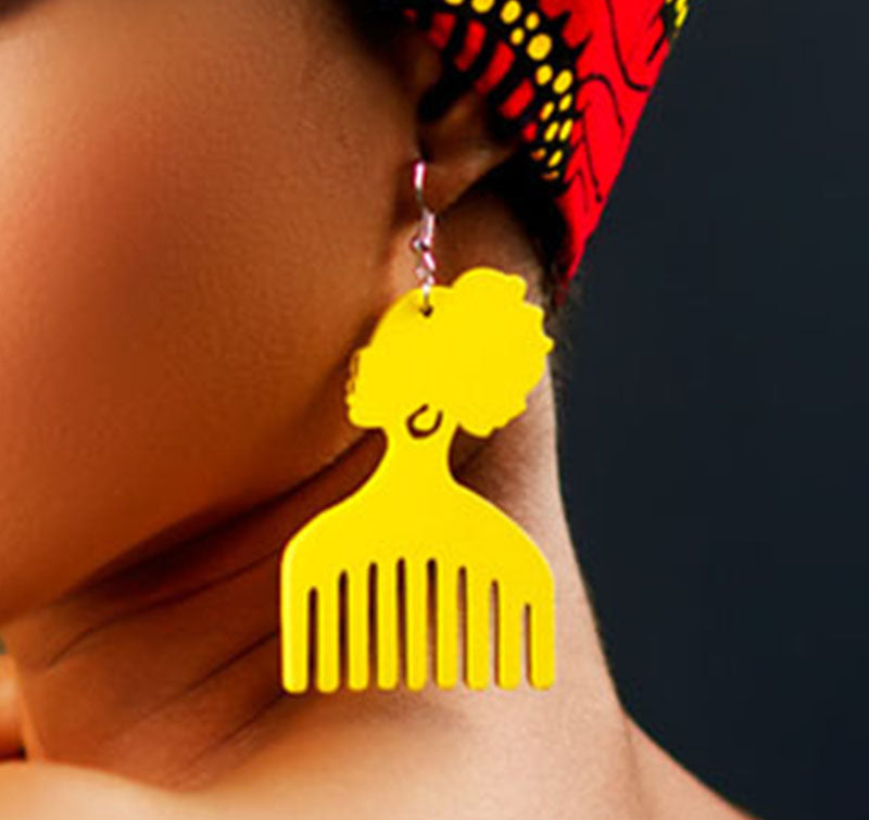 Afro Comb Wooden Earring