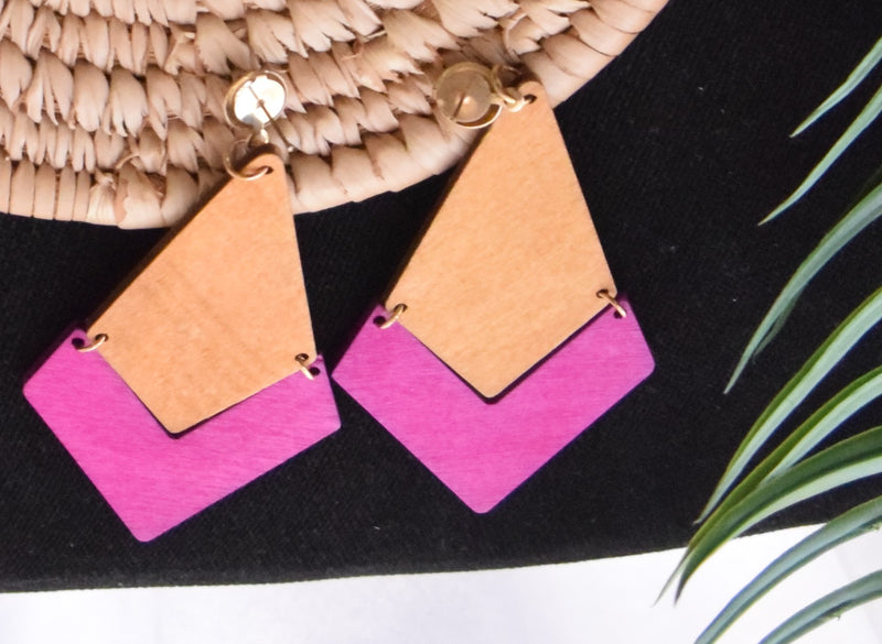 Trapezium Double legend Wooden Earring