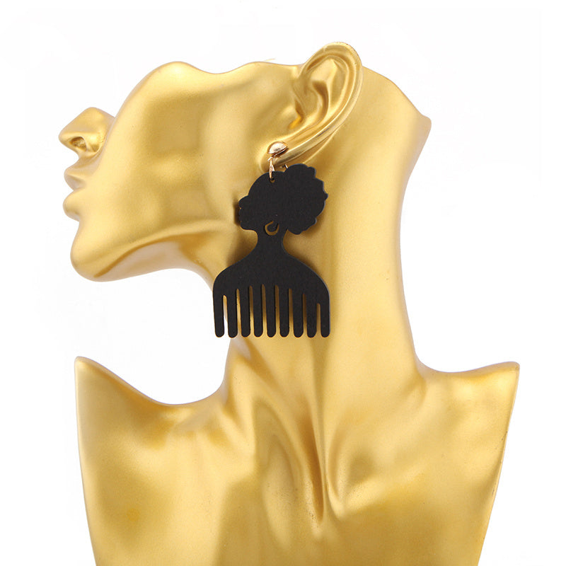 Afro Comb Wooden Earring