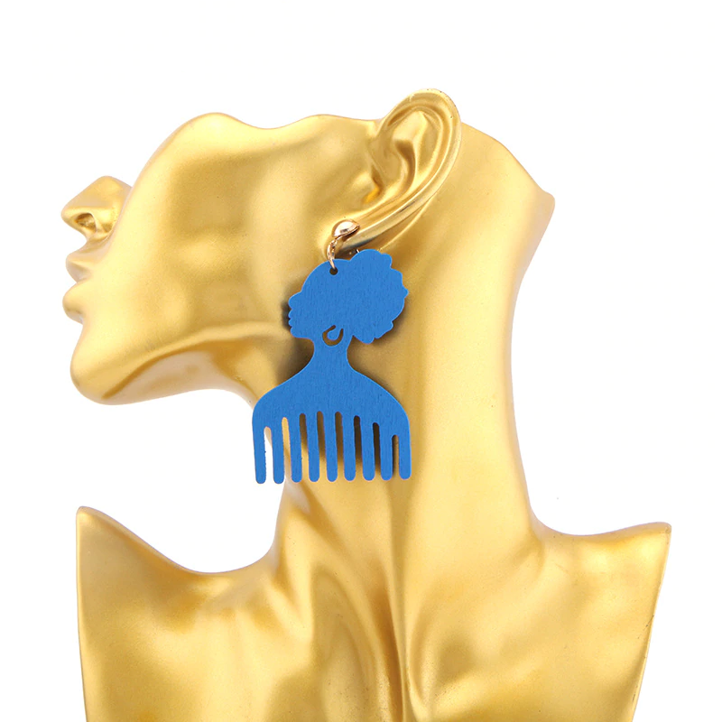 Afro Comb Wooden Earring