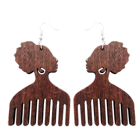 Afro Comb Wooden Earring