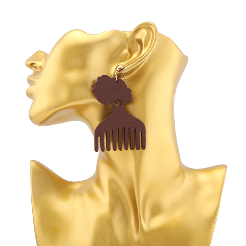 Afro Comb Wooden Earring